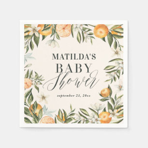 Citrus, apelsin + blommande baby shower-fest pappersservett