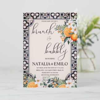 Citrus Apelsin Blommig Italien Bröllopsdusch Brunc Inbjudningar