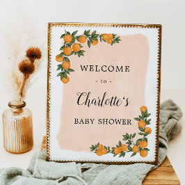 Citrus Apelsin Grönska Söt Bebis Baby Shower Välko Poster