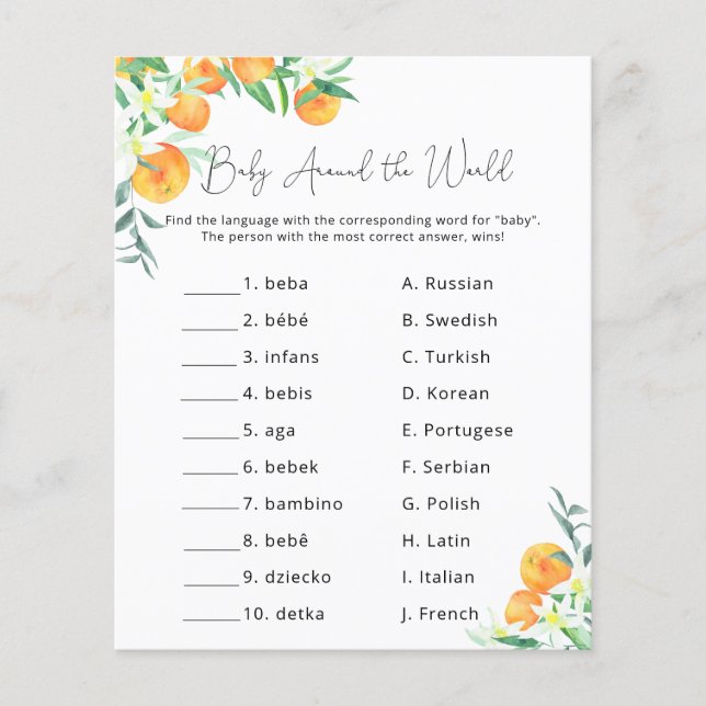 Citrus apelsiner - Baby Shower Lek (Framsida)