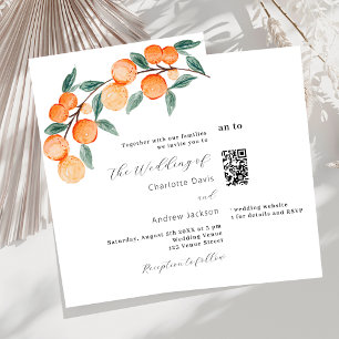 Citrus apelsiner vattenfärg QR RSVP lyxigt bröllop Inbjudningar
