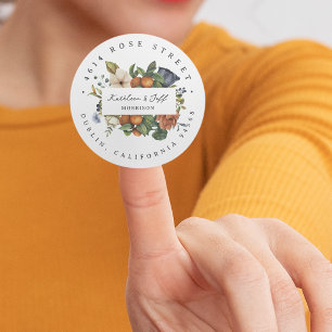 Citrus Autumn Boho Botanisk Returadress Runt Klistermärke
