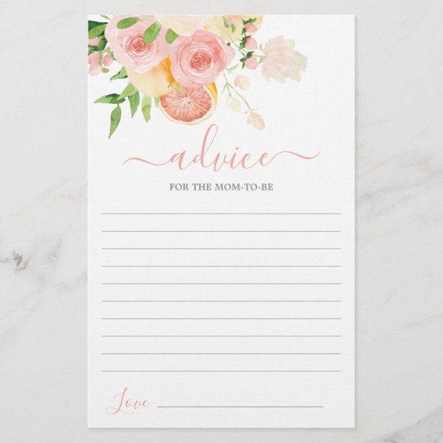 Citrus Baby Shower Advice for Mamma to be card (Framsida)