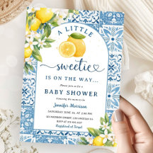 Citrus Baby Shower Blue Tiles i Lemon Mediterranea