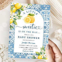 Citrus Baby Shower Blue Tiles i Lemon Mediterranea Inbjudningar