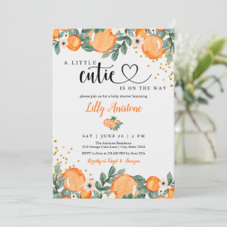 Citrus Baby Shower Botanical Orange Little Cutie Inbjudningar