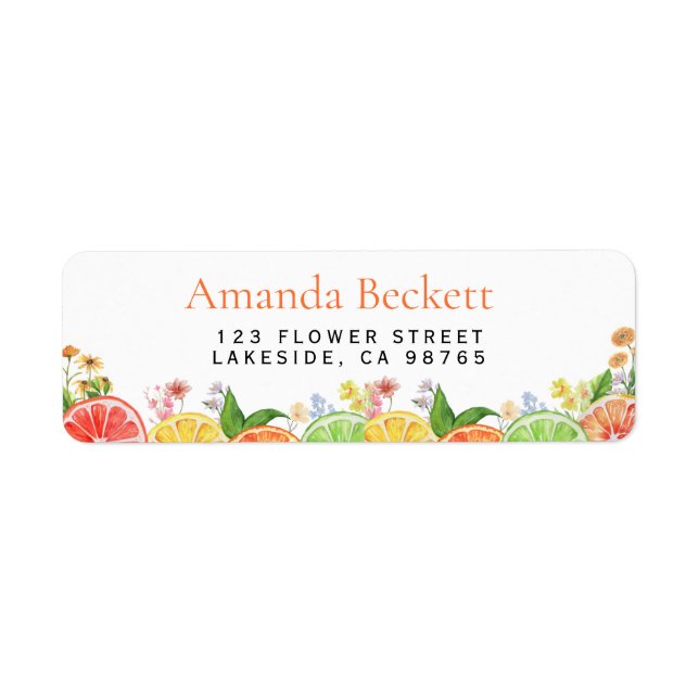 Citrus Baby Shower för vattenfärg Returadress Etikett (Framsidan)