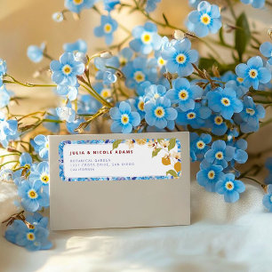 Citrus Blå Gul Citron Amalfi Kust Baby Shower Returadress Etikett