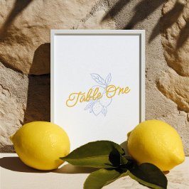 Citrus Blå & Gul Citron Bröllops Bordnummer Inbjudningar