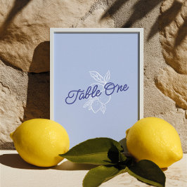 Citrus Blå & Vit Citron Bröllops Bordskort Nummer