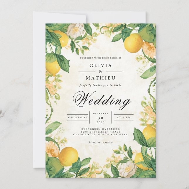 Citrus Blommar Archway Bröllop Inbjudningar (Framsida)