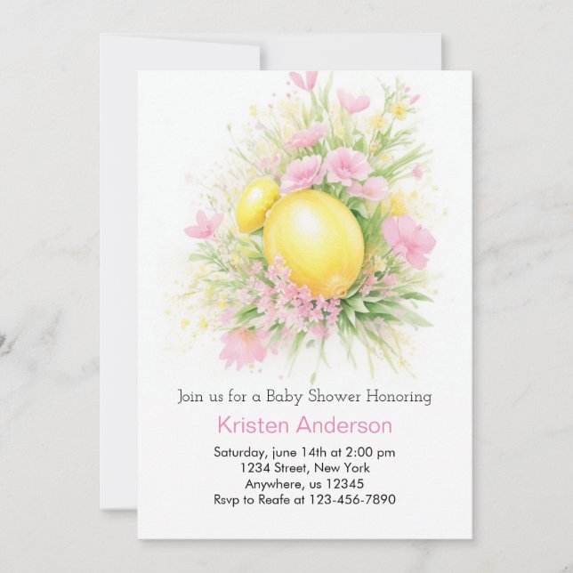 Citrus Blommar Meadow Girl Baby Shower Inbjudningar (Framsida)