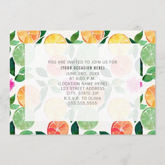 Citrus Blommig Allmän Festlig Fest Inbjudningar (Framsida)