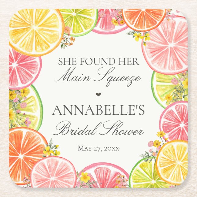Citrus Blommig Bröllopsdusch Huvudbord Bord Underlägg Papper Kvadrat (Framsidan)