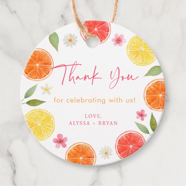 Citrus Blommig Citron Orange Bröllopsdusch Gåvor Etiketter (Framsida)