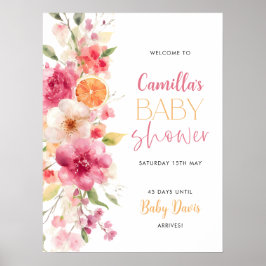 Citrus Blommigt Baby Shower Välkomstskylt Poster