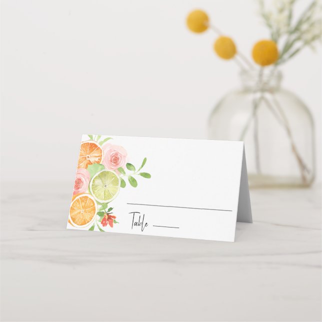 Citrus blommigt Bröllop Place Card Placeringskort (Framsida)