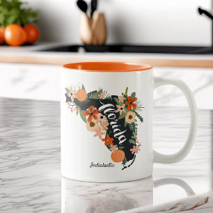 Citrus Blommigt Florida State Silhouette & City Na Två-Tonad Mugg