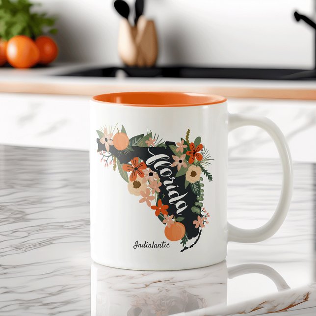 Citrus Blommigt Florida State Silhouette & City Na Två-Tonad Mugg (Skapare uppladdad)