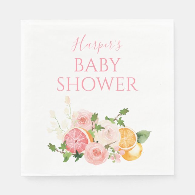 Citrus Blommigt Fruit Baby Shower Pappersservett (Framsidan)