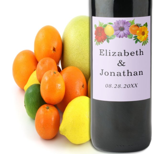 Citrus Blommigt Garden Wedding Vinflaska Etikett (Skapare uppladdad)