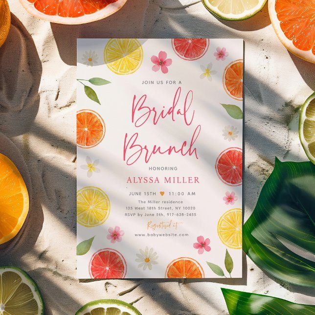 Citrus Blommigt Lemon Orange Möhippa Brunch Inbjudningar (Skapare uppladdad)