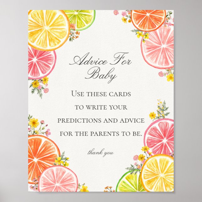 Citrus Blommigt Little Cutie Advice for Baby Game Poster (Framsidan)