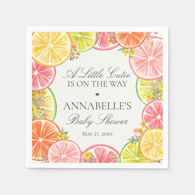 Citrus Blommigt Little Cutie Baby Shower Bord Pappersservett (Framsidan)