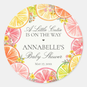 Citrus Blommigt Little Cutie Baby Shower Favoriter Runt Klistermärke