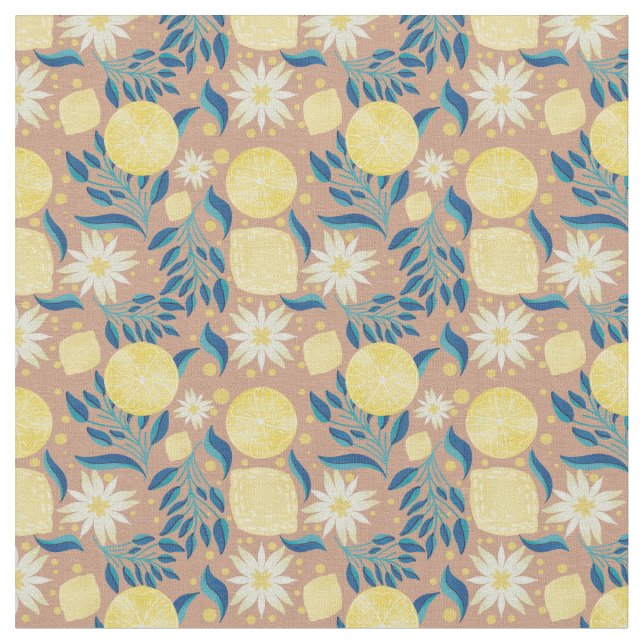 Citrus Blommigt Peach Tyg (Närbild)