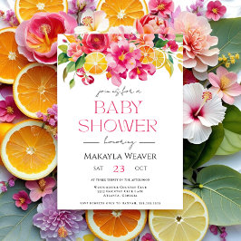 Citrus Blommigt Rosa Orange cutie Lemon Baby Showe Inbjudningar