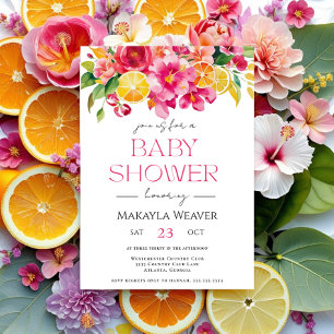 Citrus Blommigt Rosa Orange cutie Lemon Baby Showe Inbjudningar
