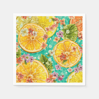 Citrus Bloom Citron & Vilda Blommor Akvarell Pappersservett