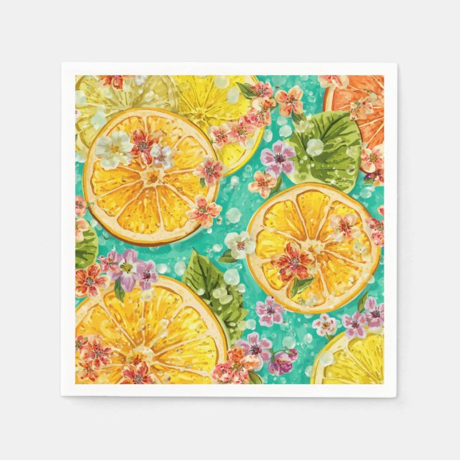 Citrus Bloom Citron & Vilda Blommor Akvarell  Pappersservett (Framsidan)
