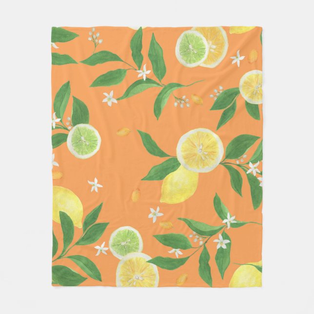 Citrus Bloom Watercolor Fabric Fleecefilt (Framsidan)