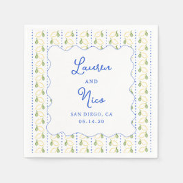 Citrus Blue & Gult Amalfi Personligt bröllp Pappersservett