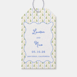 Citrus Blue och Gult Mediterranean Bröllop Presentetikett