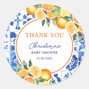 Citrus Blue Tiles Baby Shower Tack Runt Klistermärke