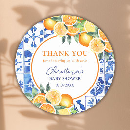 Citrus Blue Tiles Baby Shower Tack Runt Klistermärke