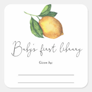 Citrus - bokmärke för baby shower, böcker för bebi fyrkantigt klistermärke