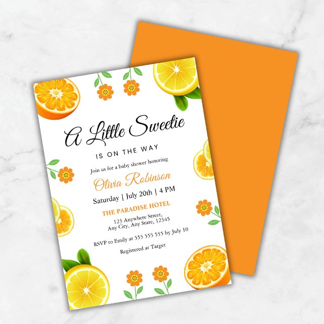 Citrus Botanical Baby Shower för citronOrange Inbjudningar (Lemon Orange Citrus Botanical Baby Shower Invitation )