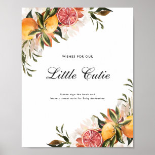 Citrus Botanical Baby Shower Gästbokssignering Poster