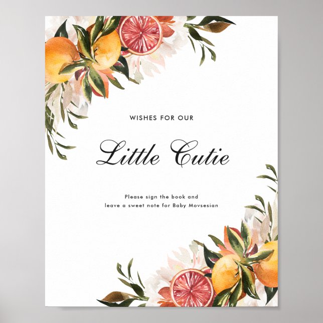 Citrus Botanical | Baby Shower Gästbokssignering Poster (Framsidan)