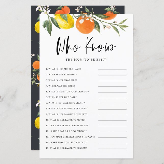 Citrus Botanical som känner till bästa spelet i Ma (Fram/baksida)