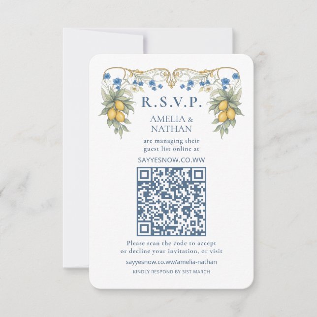 Citrus Botanisk Bröllops QR-kod RSVP-kort  OSA Kort (Framsida)