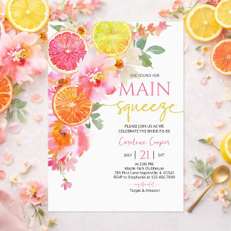 Citrus Bridal Shower Invitation, Floral Lemon Inbjudningar