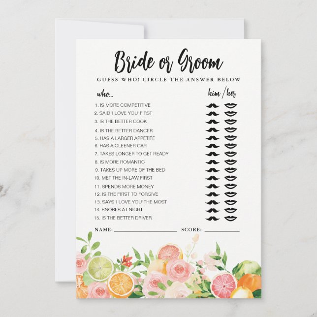 Citrus Bride eller Groom-vilt, helt redigerbart ko Inbjudningar (Framsida)