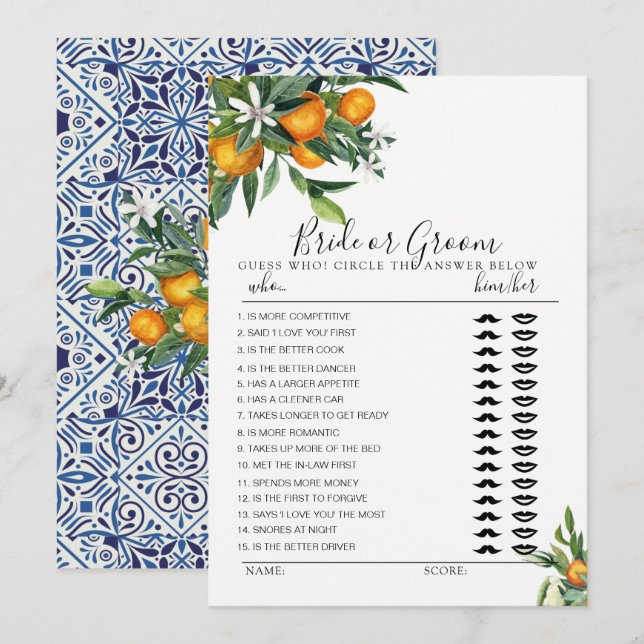 Citrus Bride eller Groom-vilt, helt redigerbart ko Inbjudningar (Fram/baksida)