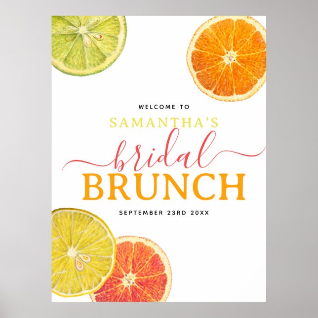 Citrus bröllopsbrunch Citron Apelsin Bröllopsdusch Poster (Framsidan)