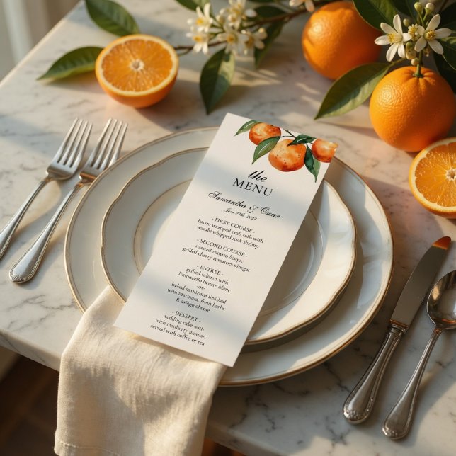 Citrus Bröllopsmeny Kort | Medelhavs Orange (Skapare uppladdad)